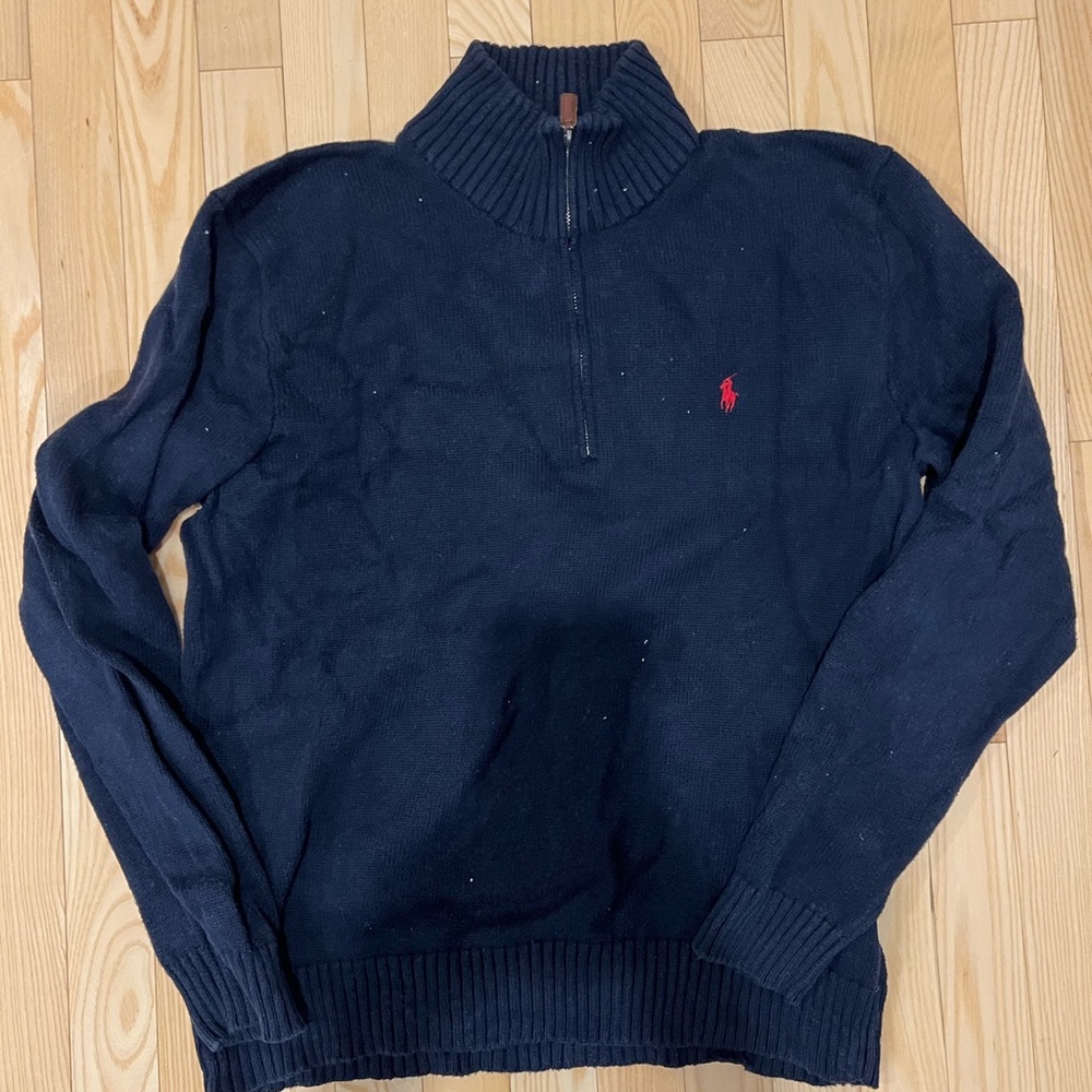 Polo by Ralph Lauren Men's Dark Blue Quarter Zip-Up Sweater - Large